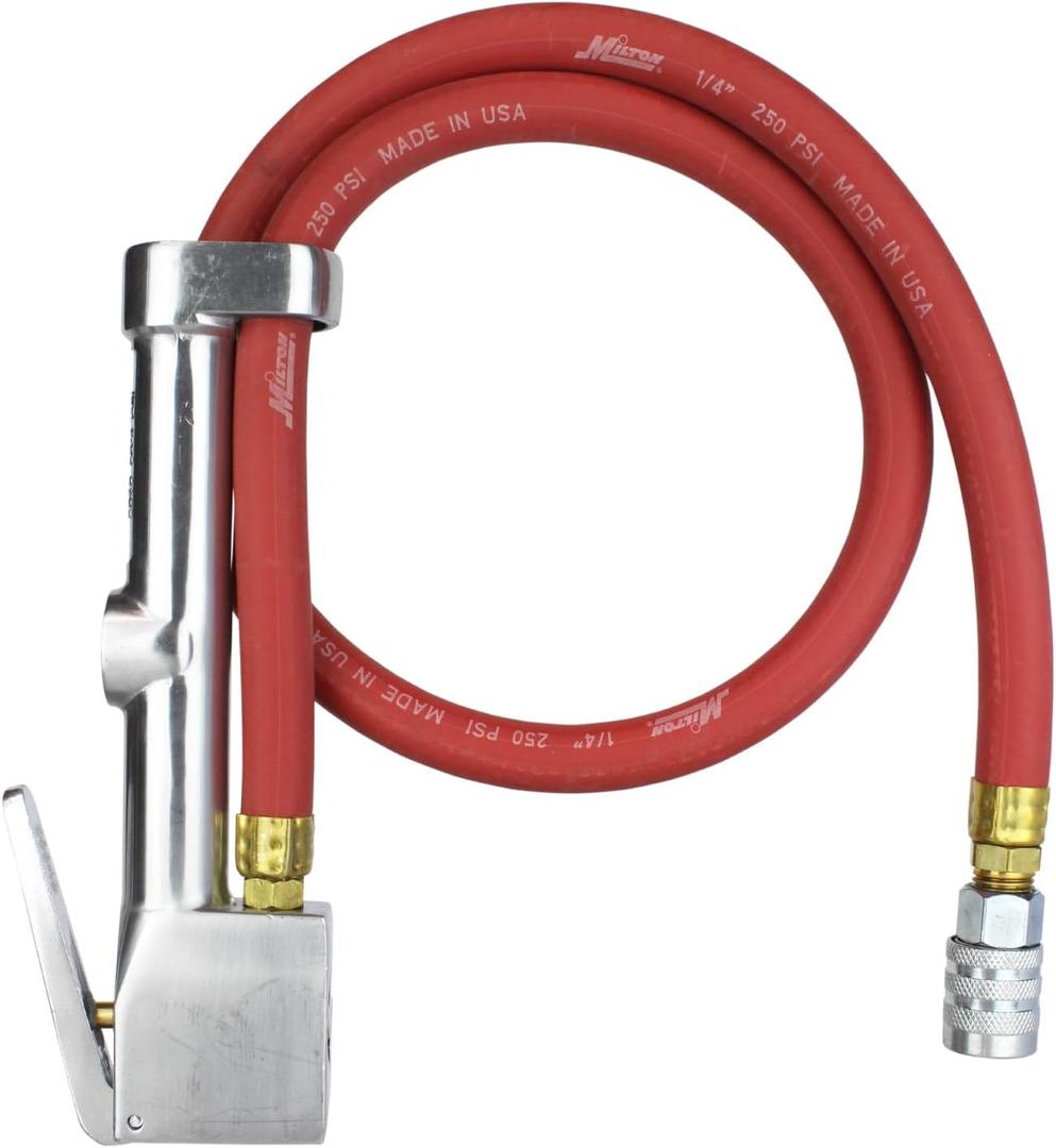 Milton 502 Heavy-Duty Analog Tire Inflator with Pressure Gauge, 3' Hose Kwik Grip Safety Inflator Gage, Made in USA (OSHA Compliant) 10-160 PSI