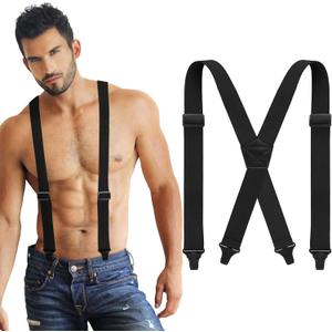 Janmercy X Back Hidden Suspender 1.5 Inches Heavy Duty Airport Work Friendly Suspenders Under Clothing for Men Women