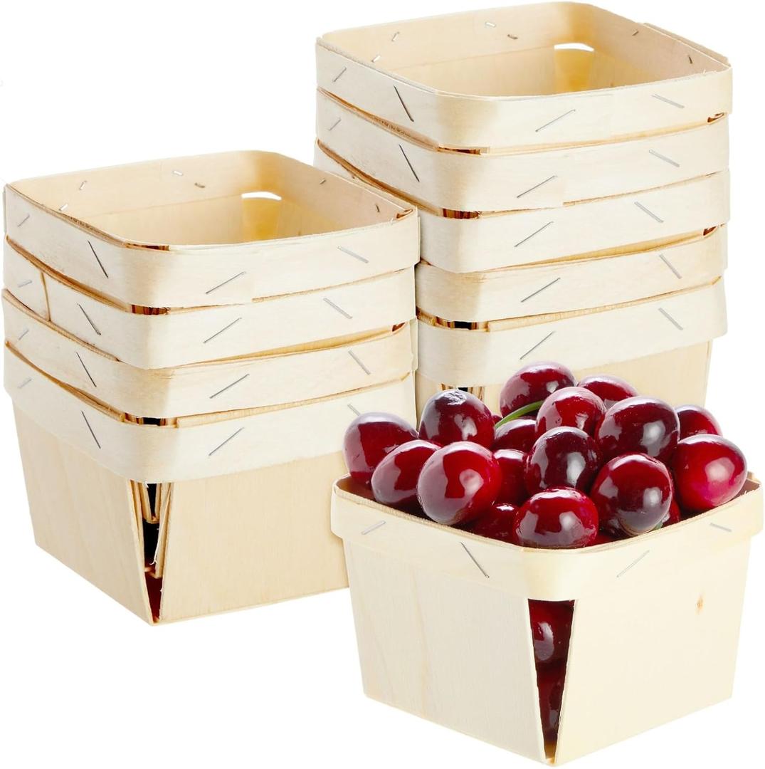 Bright Creations 10 Pack 1-Pint Wooden Berry Baskets for Picking Fruit, Arts and Crafts, Decor, 4 Inch Square Vented Wood Berry Containers - Wooden Basket