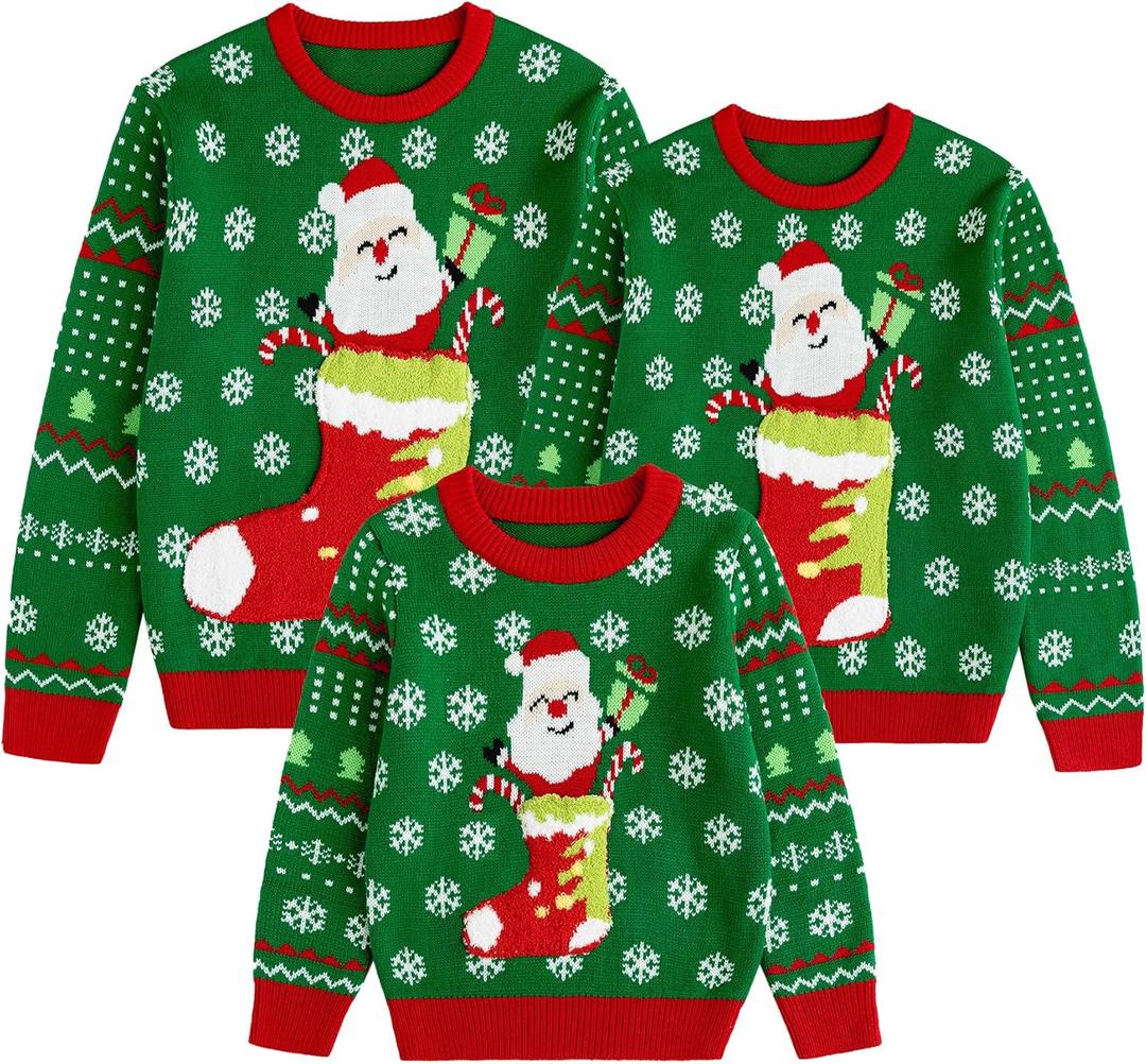 Simplee kids Family Matching Christmas Sweaters Xmas Print Ugly Funny Jumper Holiday Pullover Tops (Medium, Green)