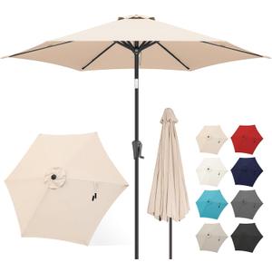 FLAME&SHADE 10ft Patio Umbrella - Outdoor Umbrella with 6 Sturdy Ribs, Push Button Tilt and Crank, UV Protection Table Market Umbrella for Pool, PorchGarden, Deck, Backyard (Beige)