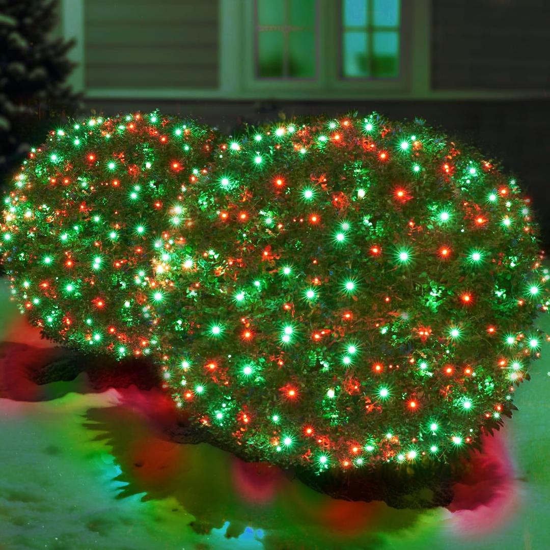 Led Red and Green Christmas Net Lights Outdoor Christmas Bushes Lights 120Led 6ftx5ft, Connectable Outdoor Indoor Mesh Net Lighting for Xmas Holiday, Garden, Lawn, Shrubs, Trees, Bushes Decorations