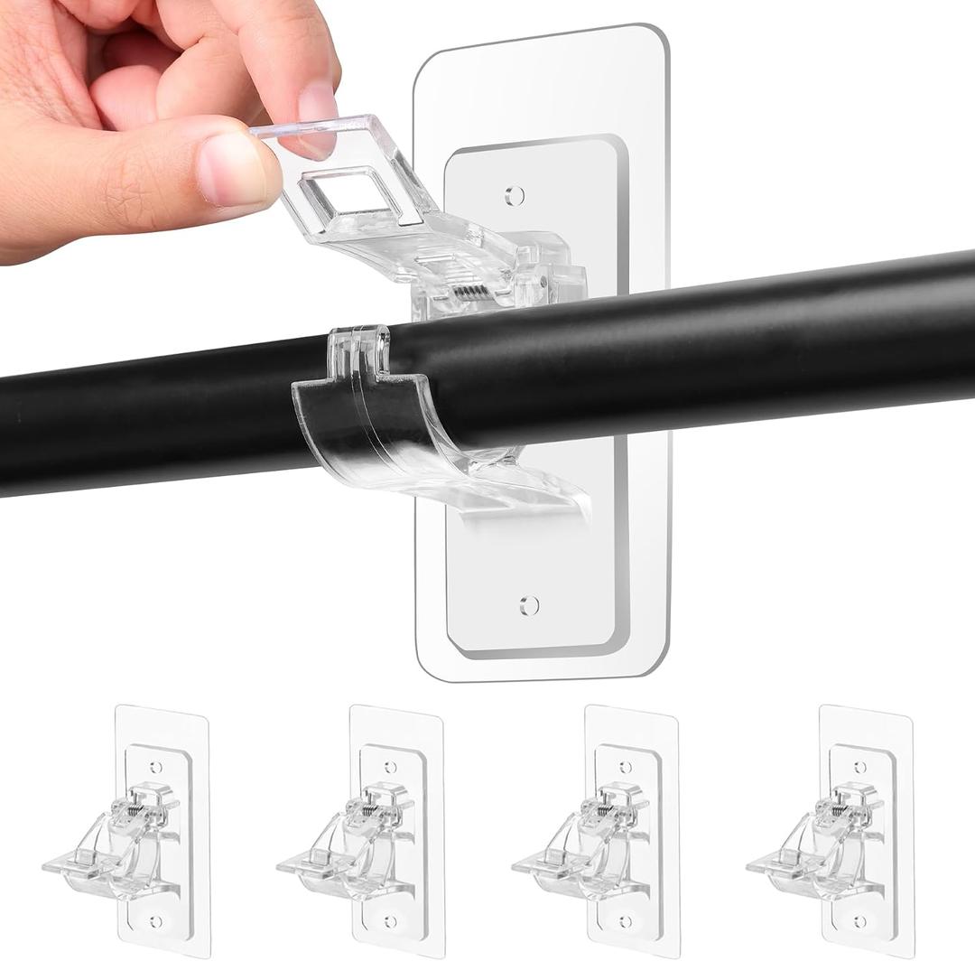 Antimbee No-Drill Curtain Rod Brackets, 4-Pack, Self Adhesive Holders-20lbs