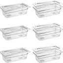 6 Pack 1/3 Size 4'' Deep Clear Food Pans with Lids, Commercial Food Pans Polycarbonate Transparent Food Storage Containers, Stackable Plastic Pan with Capacity Scale, Restaurant Supplies Hotel Pan