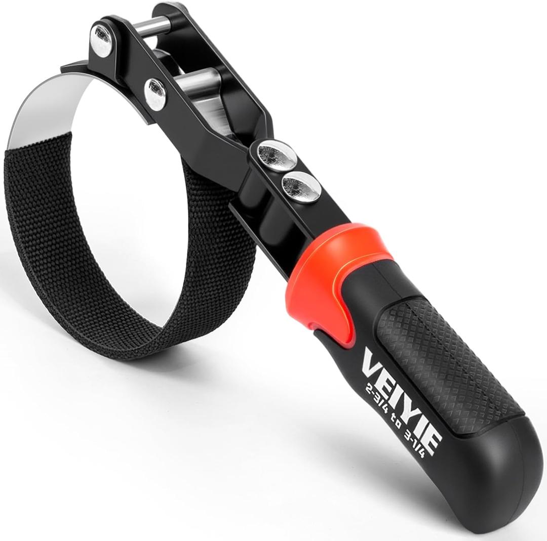 Small Oil Filter Wrench, Oil Filter Removal Tool Fits Filters 2-3/4" to 3-1/4", with Nylon Anti-Slip Strap & 180 Swivel Head, Steel Band Filter Wrench for Compact Car Motorcycle Oil Change