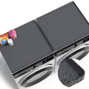 Washer and Dryer Covers for the Top - 27''x 27'' Silicone Protector Mat for Washing Machine Countertop - Non-slip Rubber Waterproof Dustproof Ideal for Laundry Kitchen - Gray 2 Pack