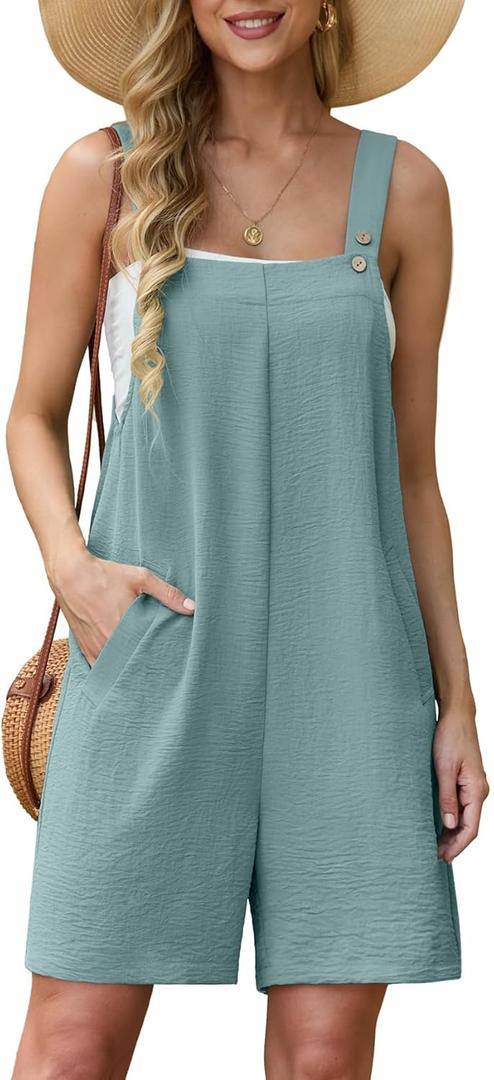 Lepunuo Rompers for Women Summer Boho Loose Fit Sleeveless Short Jumpsuits Overalls Vacation Outfits, 2XL