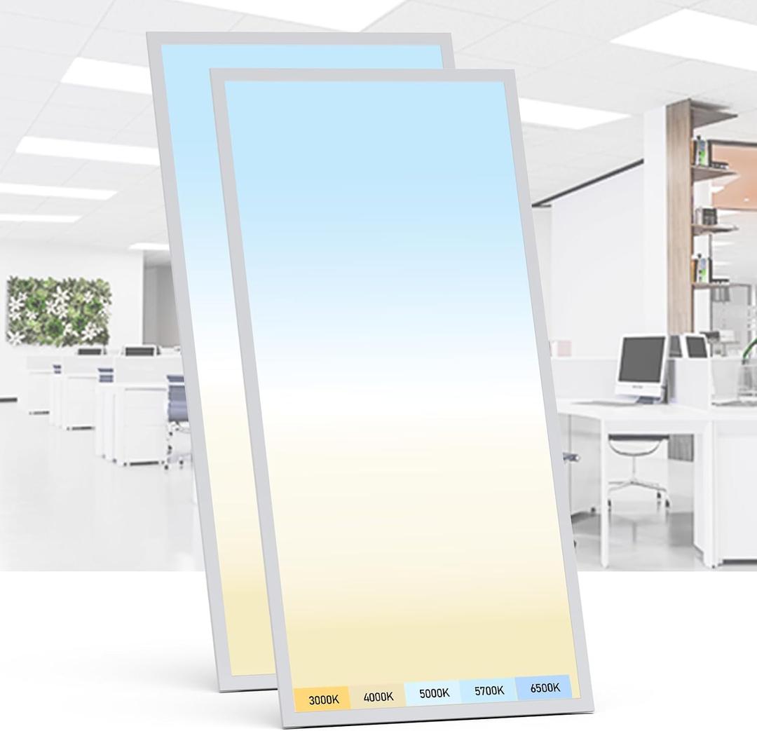 AIKVSXER 2 Pack 2x4 LED Flat Panel Light - Selectable 5 CCT 3000K-6500K & 5 Wattage 30-70W 7700Lm 0-10V Dimmable 2 x 4 led Drop Ceiling Light Fixture 120-277V for Commercial and Home