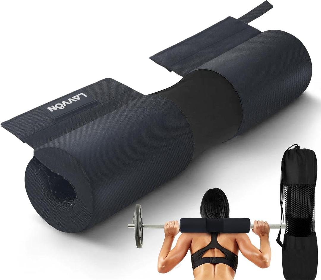 Barbell Squat Pad Nylon Padding AntiSlip- Thick Foam Barbell Pad for Squats Cushion, Lunges&Bar Padding for Hip Thrusts - Standard Weight Bar Pad - Provides Cushion to Neck Shoulders Training (Black)