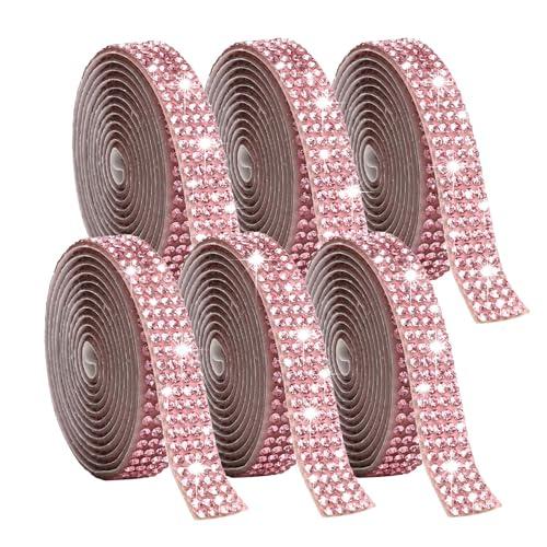 Gartful 6 Rolls Bedazzling Strips, Self-Adhesive Bling Diamond Rhinestones Ribbon Tape, Arts Crafts Sticker Tape for DIY Crafts, Phone, Car, Clothes, Wedding Decor, Pink