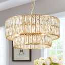 CATINER 20'' Modern Gold Crystal Chandelier Luxury Semi Flush Mount Ceiling Light Fixtures 6-Lights Round Crystal Pendant Chandelier for Dining Room Foyer Living Room Bedroom, Medium-20