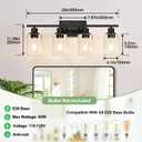 Indoi 4-Light Bathroom Light Fixtures, Matte Black Modern Vanity Lights with Clear Glass Shades, Bathroom Wall Lamp for Mirror Living Room Cabinet Bedroom Porch
