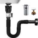 Flexible Sink Drain Pipe Kits,Adjustable Bathroom Sink P Trap with Overflow Fits 1-1/4",1-1/2"and 2" Drain Hole,Chrome