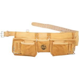 Graintex DT2005 12 Pocket Professional Work Apron Beige Color Top Grain Leather with 2 Leather Belt, 2 Hammer Holders for Constructors, Electricians, Plumbers, Handymen
