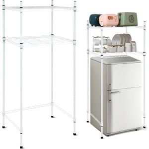 Huwena Portable Mini Fridge and Microwave Storage Shelf 52 x 24 x 18 Inch Over Mini Fridge Organizer Stand Shelf with Wheels for Dorm Room Apartments Kitchen Pantry, White