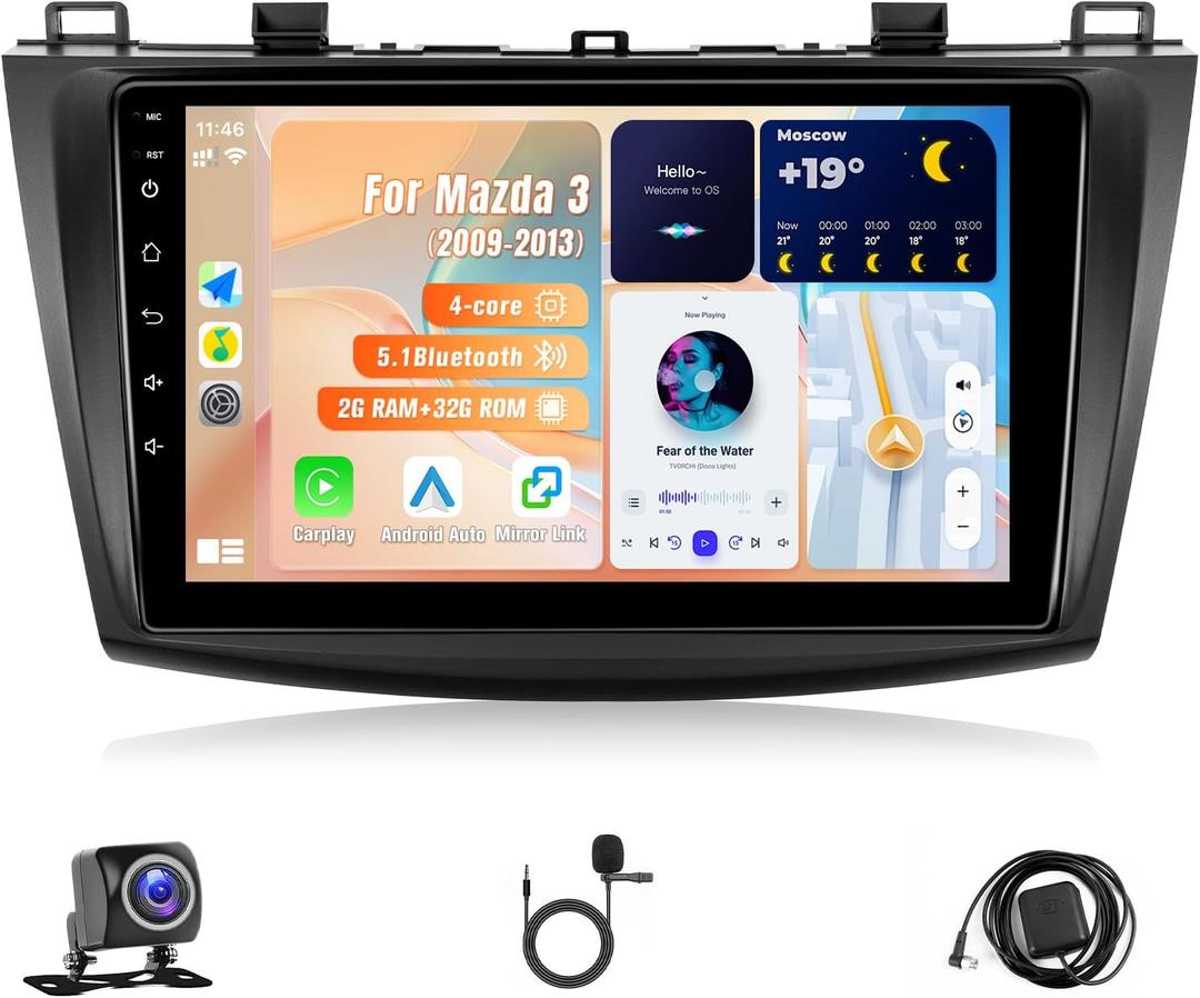 Android Car Radio Stereo for Mazda 3 2009 2010 2011 2012 2013 with Wireless Carplay Android Auto - 9 Inch IPS Touch Screen for Mazda 3 Head Unit with GPS, BT, WiFi, FM, MIC, Backup Camera
