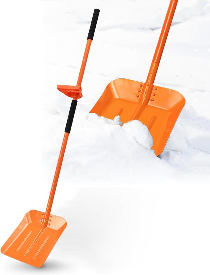 Snow Shovel, 69 Inch Adjustable Handle Snow Shovel for Driveway Large Capacity Shovel with Ergonomic Back Saving Tool Handle for Car Emergency Camping Garden, Orange