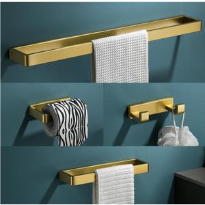 YACVCL Bathroom Hardware Set Brushed Gold 4-Piece Towel Bar Set Square Bathroom Accessories Kit Stainless Steel Wall Mounted