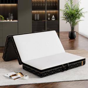Tri-Fold Memory Foam Mattress Full - 6 Inch Portable Folding Mattress with Handle & Washable Cover, Floor Bed with Non-Slip Base, Space-Saving for Room, Travel, Guest Bed, Yoga, RV, 73"x52"x6"