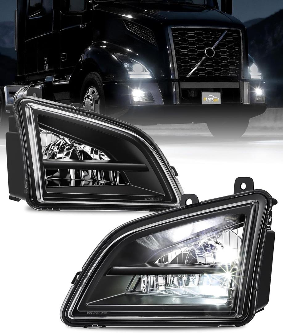 Partsam Pair LED Fog Light Lamp Compatible with 2018-2024 VNL Trucks, DOT Approved High/Low Beam Clear Lens Black Housing/w Plug