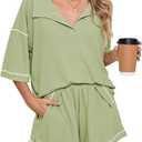 Pink Queen Womens 2 Piece Pajama Sets Short Sleeve Tops Lounge Sets Casual 2 Piece Outfits Summer Short Sets Loungewear (Medium, Light Green)