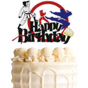 Karate Happy Birthday Cake Topper,Taekwondo Selection Kung Fu Theme Party Supplies for Boys Girls Men Women