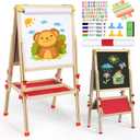 Joyooss Art Easel for Kids Easel, Foldable Toddler Easel for Painting Double Sided Whiteboard & Chalkboard, Standing Drawing Board with Paper Roll Children Easel for Kids Ages 2-4 4-8 8-12