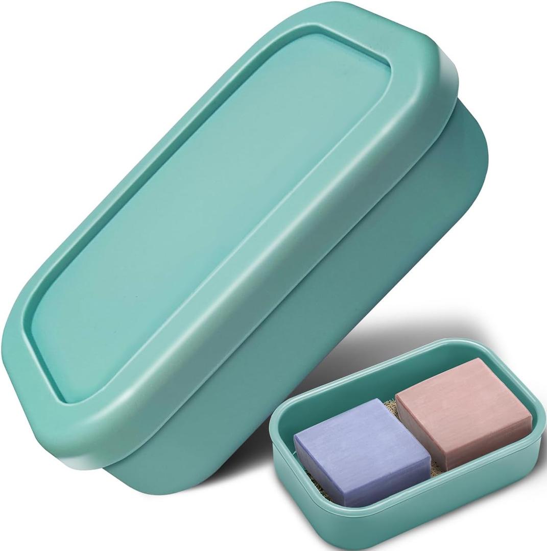 Enhanced Leak Proof Traveling Soap Holder with Lid, Shampoo Bar & Conditioner Bar Holder, Soap Container with Draining Layer, Portable Bar Soap Holder for Bathroom, Gym, Camping (Light Blue)