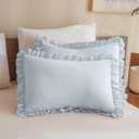 QSH Light Blue Ruffled Pillow Shams Queen Size Set of 2, Shabby Farmhouse Pillow Cases 20"x30", Boho Chic Bedding Pillow Covers Queen Ultra Soft and Breathable Microfiber Pillow Sham