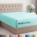 Extra Deep Full Fitted Sheet - Hotel Luxury Single Fitted Sheet Only - Easily Fits 18 inch to 24 inch Mattress - Ultra Soft, Wrinkle & Fade Free w/Extra Deep Pockets - Breathable & Comfy - Spa Blue