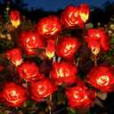 Brightown Outdoor Solar Flower Lights, 4 Pack Solar Garden Light with Larger & More Realistic Red Rose, Bigger Solar Panel, Waterproof Solar Lights Outdoor for Yard Garden Lawn Pathway Decoration