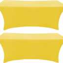 2 Pack 6 Ft Yellow Table Cover Fitted Rectangular Tablecloth Stretchable Fabric Table Cloth 6 ft Wrinkle-Free for Party Tradeshows Banquet Weddings Cocktail