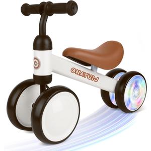 Colorful Lighting Baby Balance Bike Toys for 1 Year Old Boy and Girls Gifts, 12-24months Kids Toys Toddler 1st Birthday Gifts,No Pedal Infant 4 Wheels BicycleWhite