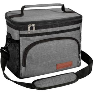 ExtraCharm Insulated Lunch Bag for Women/Men - Reusable Lunch Box for Office Picnic Hiking Beach - Leakproof Cooler Tote Bag Organizer with Adjustable Shoulder Strap for Adults - Grey