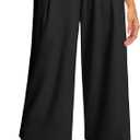 SANTINY Capri Pants for Women Wide Leg Yoga Casual Cropped Pants with Pockets Loose Tummy Control High Waist Capris L