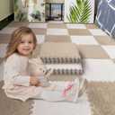 16pcs 0.6" Thickened Interlocking Tile Mats,Fluffy Shaggy Soft EVA Foam Area Rug for Living Room & Bedroom,Non-Slip Protective Floor Carpet Play Mat Kids Baby Dorm Home Decor (11.8ft, Khaki)