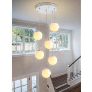 H 87in Globe Pendant Light 6-Lights Modern Hanging Chandelier for Kitchen Island Silver Globe Chandelier Milk White Glass Pendant Lighting for Living Room Bedroom Entryway