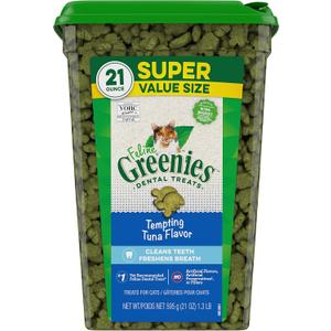 Greenies Feline Dental Cat Treats, Tempting Tuna Flavor, 21 oz. Tub (1.31 Pound (Pack of 1)), Best By: 11/2026