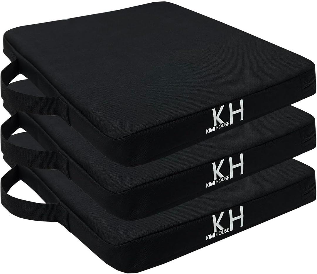 Indoor & Outdoor Chair Cushions, Stadium Seat Cushions for Bleachers, Boat Canoe Kayak Seat, Best for Camping, Bleachers, Sports Events (3pcs Black Cushions)