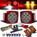 Partsam 12V Waterproof Square LED Trailer Tail Light Kit Clear Lens Red Trailer Brake Stop Tail Turn Signal Running Lights License Kit for Camper Truck RV Boat Trailer Snowmobile Marine Under 80"