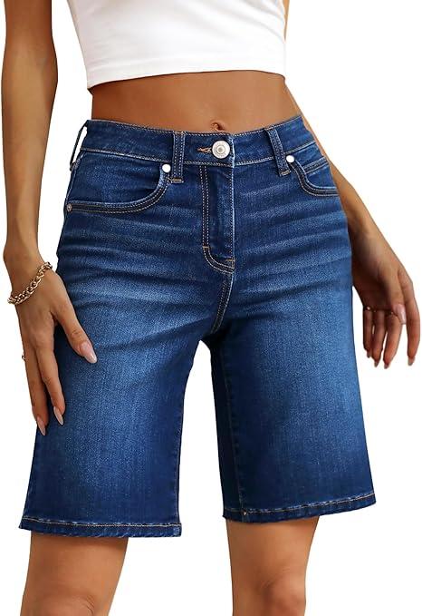 OFLUCK Bermuda Shorts for Women Mid Waisted Trendy Stretchy Denim Shorts Knee Length Cutoff Loose Fit
Size 12