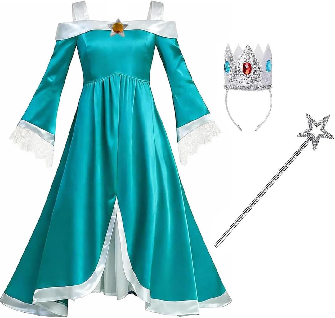 Girls Princess Costume One Shoulder Fancy Dress Gowns with Accessories for Halloween Cosplay