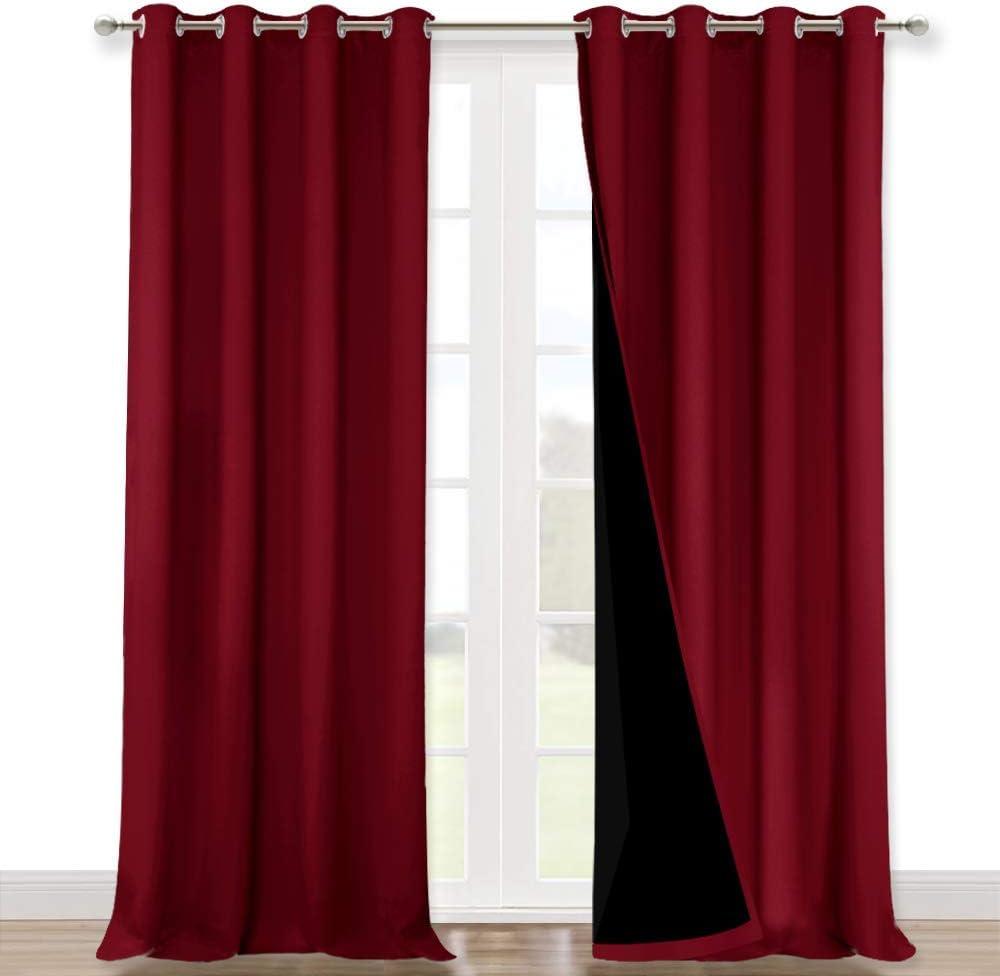 NICETOWN Full Shading Curtains 90 inches Long 2 Panels Set for Windows, Super Heavy-Duty Black Lined Blackout Curtains for Bedroom, Privacy Assured Window Treatment (Burgundy Red, 52 inches W)