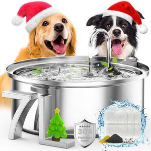 oneisall Dog Water Fountain, 7L/230oz/1.8G Quiet Dog Fountain Water Bowl, Stainless Steel Dog Water Fountain with Visual Water Level&Triple Filtration for Large Medium Small Breed Dogs Pets