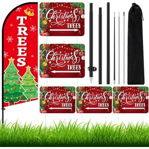 Christmas Tree Feather Flag 7 ft Christmas Swooper Flag Banner with Pole Set 5 Pcs Xmas Double-sided Yard Store Signs 16 x 12 Inch Waterproof Corrugated Plastic Reusable for Outdoor Business