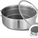 Inqibee 7 QT Hybrid Nonstick Saute Pan with Lid, Tri-Ply Stainless Steel 12 Inch Deep Frying Pan Cookware, Induction Compatible, All Cooktops, Oven & Dishwasher Safe