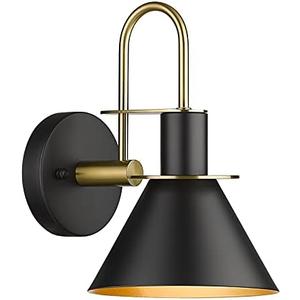 Modern 1 Light Bathroom Vanity Light Fixture, HWH Industrial Wall Sconce Lamp for Indoor Outdoor, Black Gold Finish Wall Light for Bedroom, Kitchen Sink, Above Mirror, 5HZG56B BK+BG