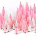 30Pcs Mini Christmas Trees Artificial Christmas Tree Bottle Brush Trees with Wooden Base for Christmas Decor Christmas Party Home Table Craft Decorations(Pink+White)