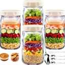 9PCS Salad Meal Prep Containers, 32oz Large Glass Salad Jars with Lids Meal Prep with 4 Forks, Leakproof Salad Container for Lunch with Separate Wet/Dry Dressing Cups for Home, Office and Outdoor