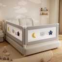 2 Piece Bed Rails for King Size Bed, No-Drill Needed Baby Bed Rail Guard for Toddlers with Height Adjustable, Thickened Child Safety Side Railing Guards/Bedrail for Kids, Grey Star, 74.8x78.7Inches